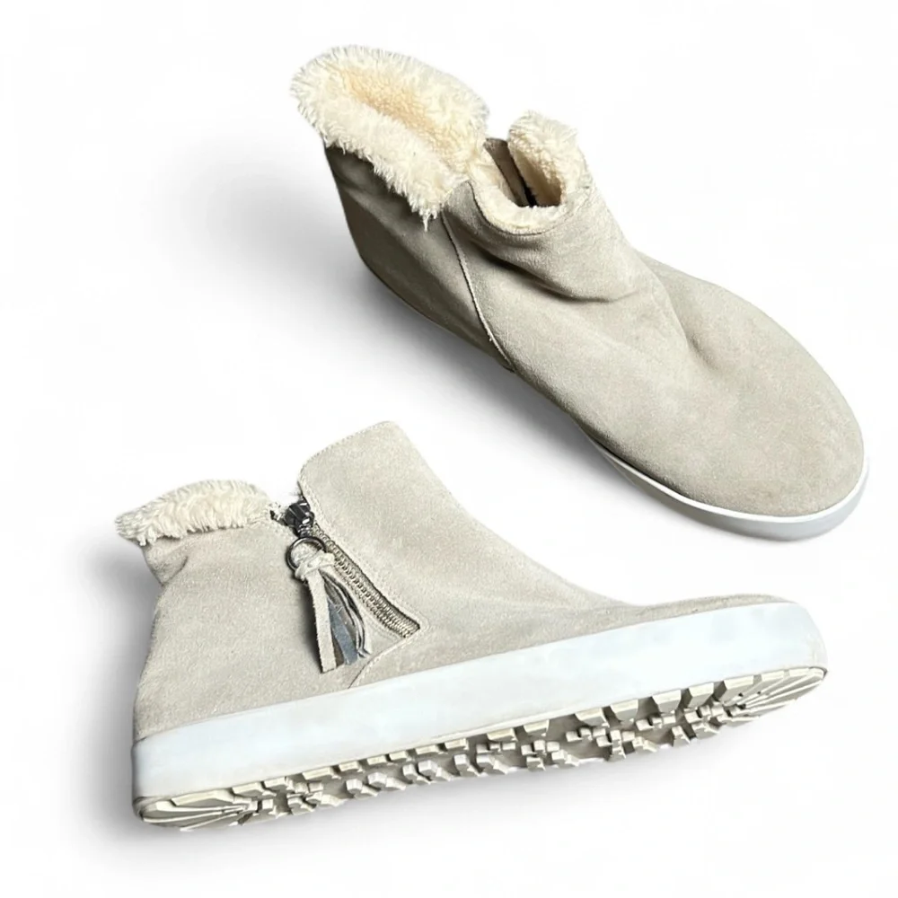 Rebecca Minkoff Shelly Sneaker Boot In Taupe Suede Shearling Lining Size 8.5M